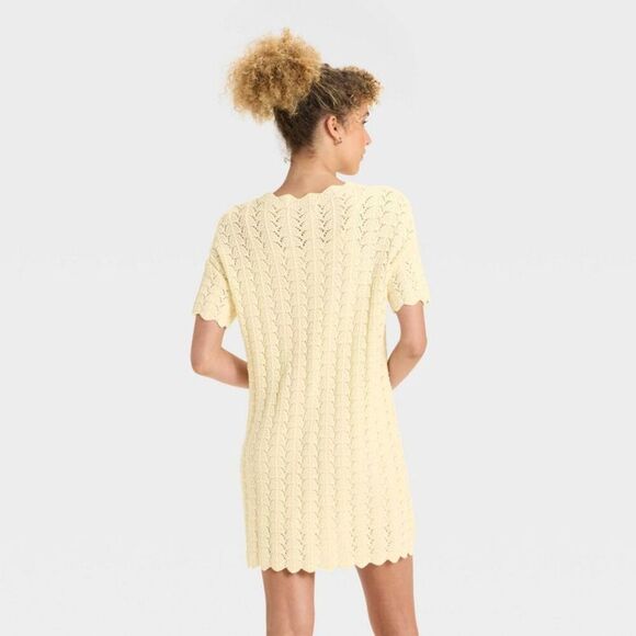 A New Day - Women's Short Sleeve Pointelle Mini Sweater Dress  Off-White - Picture 2 of 3